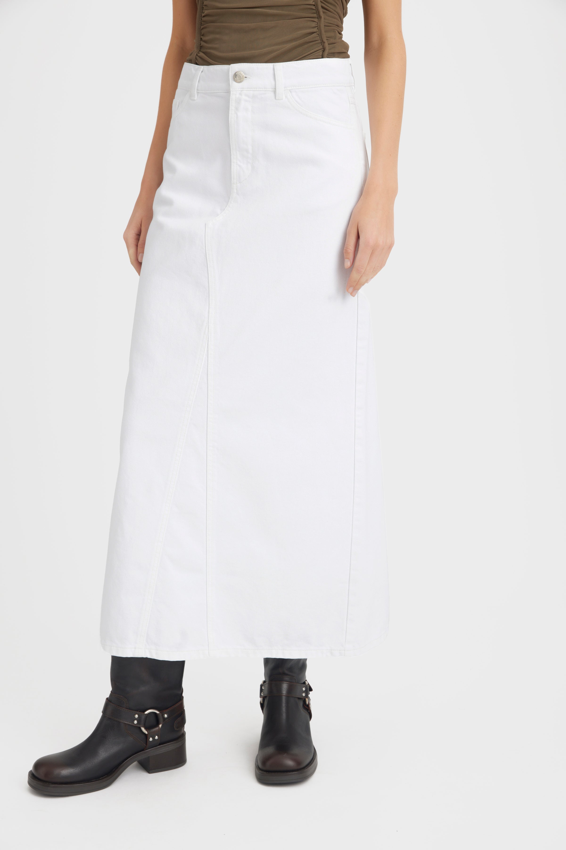 Mily lang denimnederdel - White wash